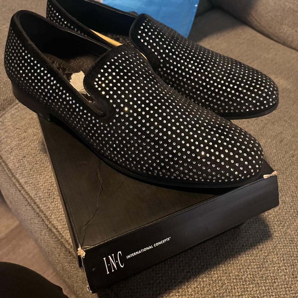 INC International Concepts Men's Black and Silver Studded Loafers